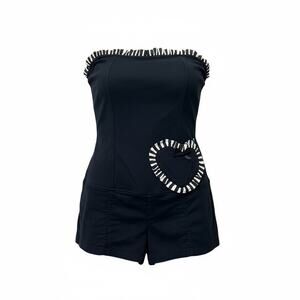 Vintage Y2K Goth Strapless Romper Low Rise Bustier Striped Ruffle M Retro Pin-up